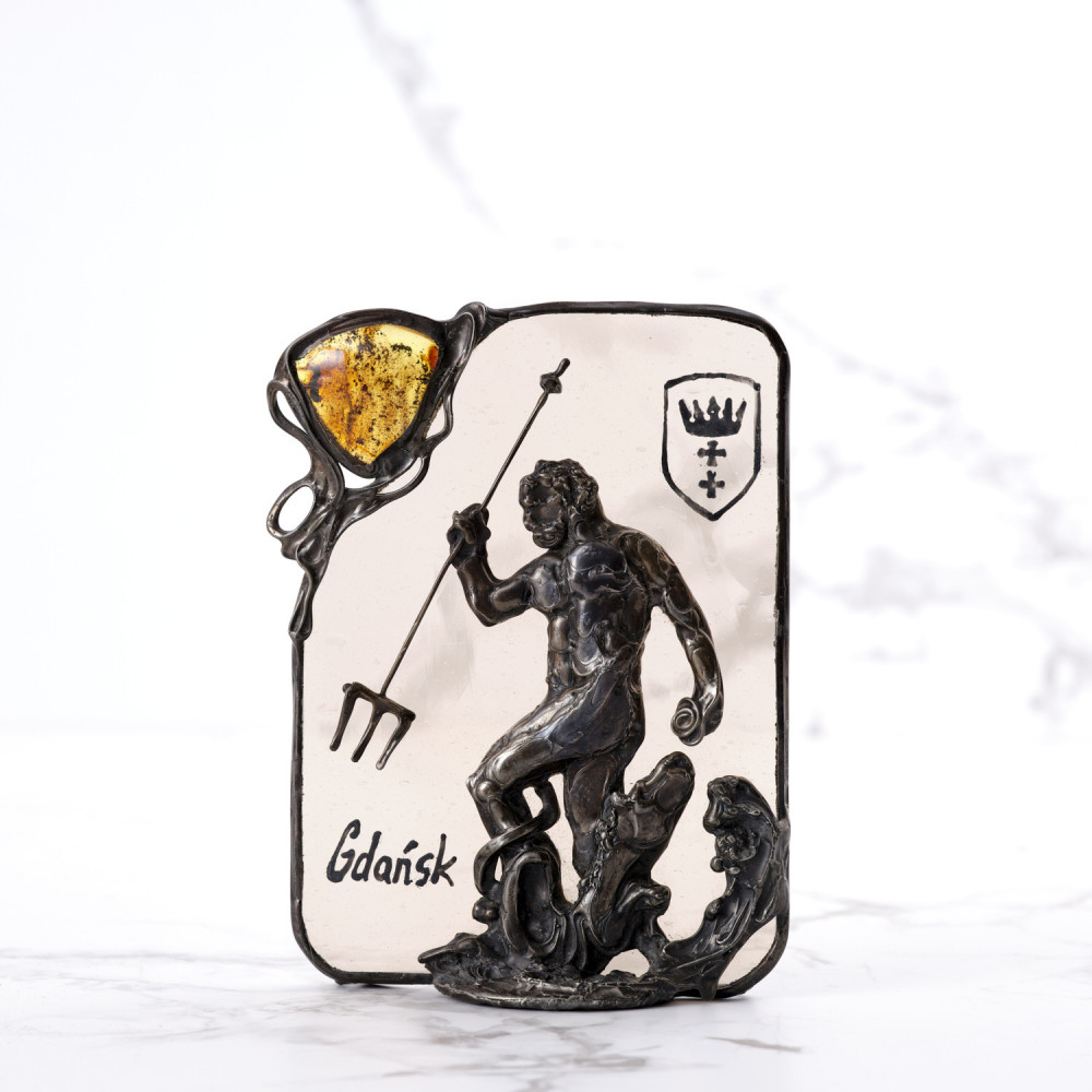 Dekoracyjna statuetka „Neptun Gdański z bursztynem”