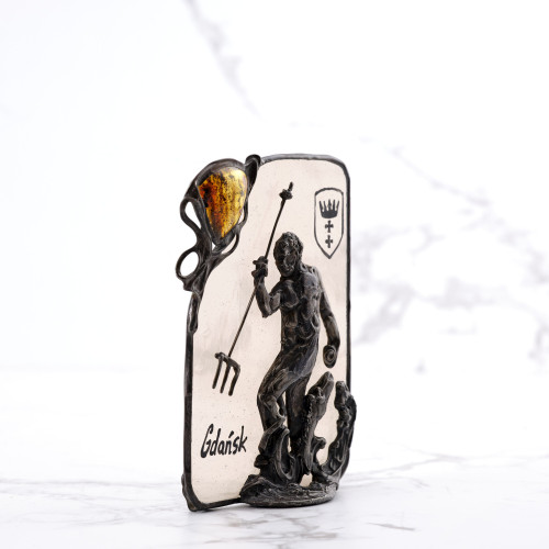 Dekoracyjna statuetka „Neptun Gdański z bursztynem”