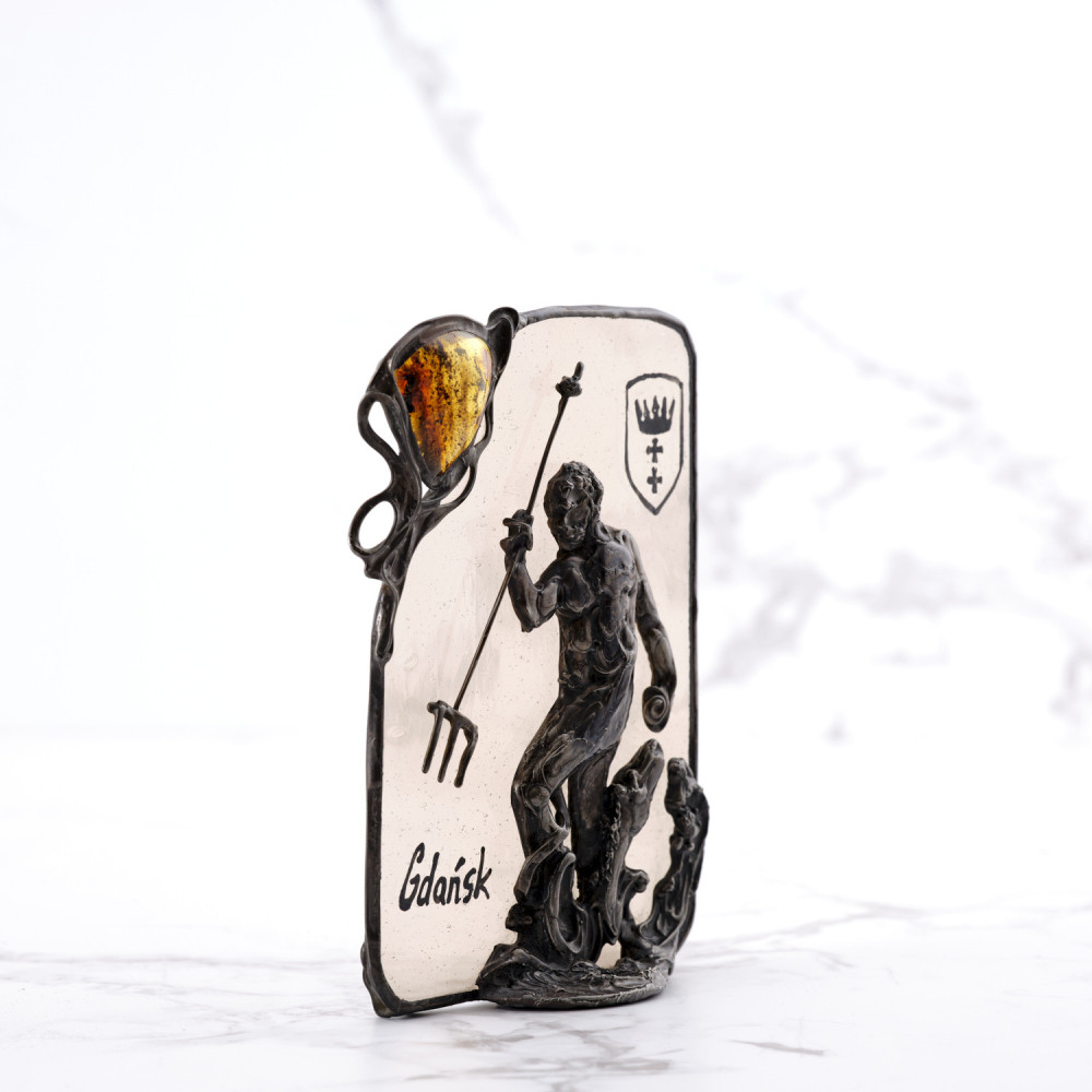 Dekoracyjna statuetka „Neptun Gdański z bursztynem”